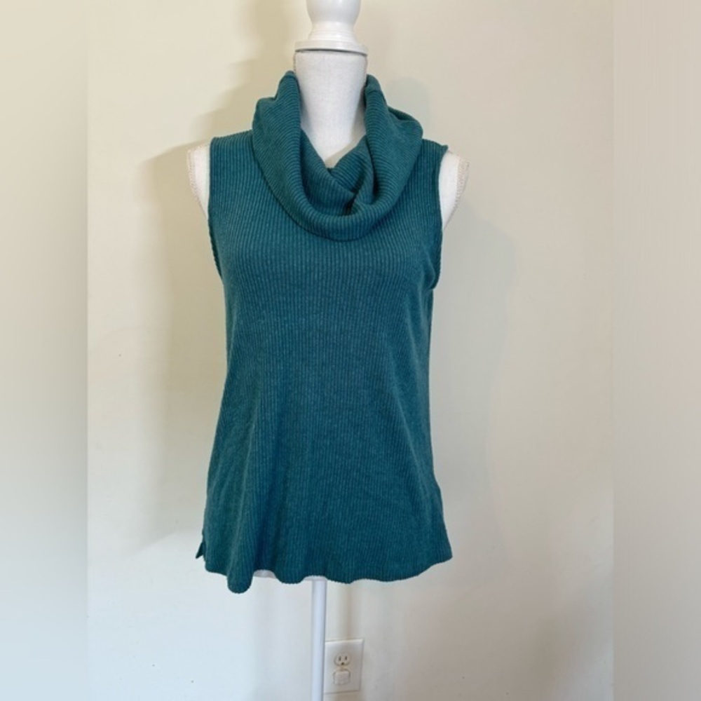Anthropologie Vanessa Virginia Ribbed Knit Cowl Neck  Blue Sleeveless Top Sz S‎